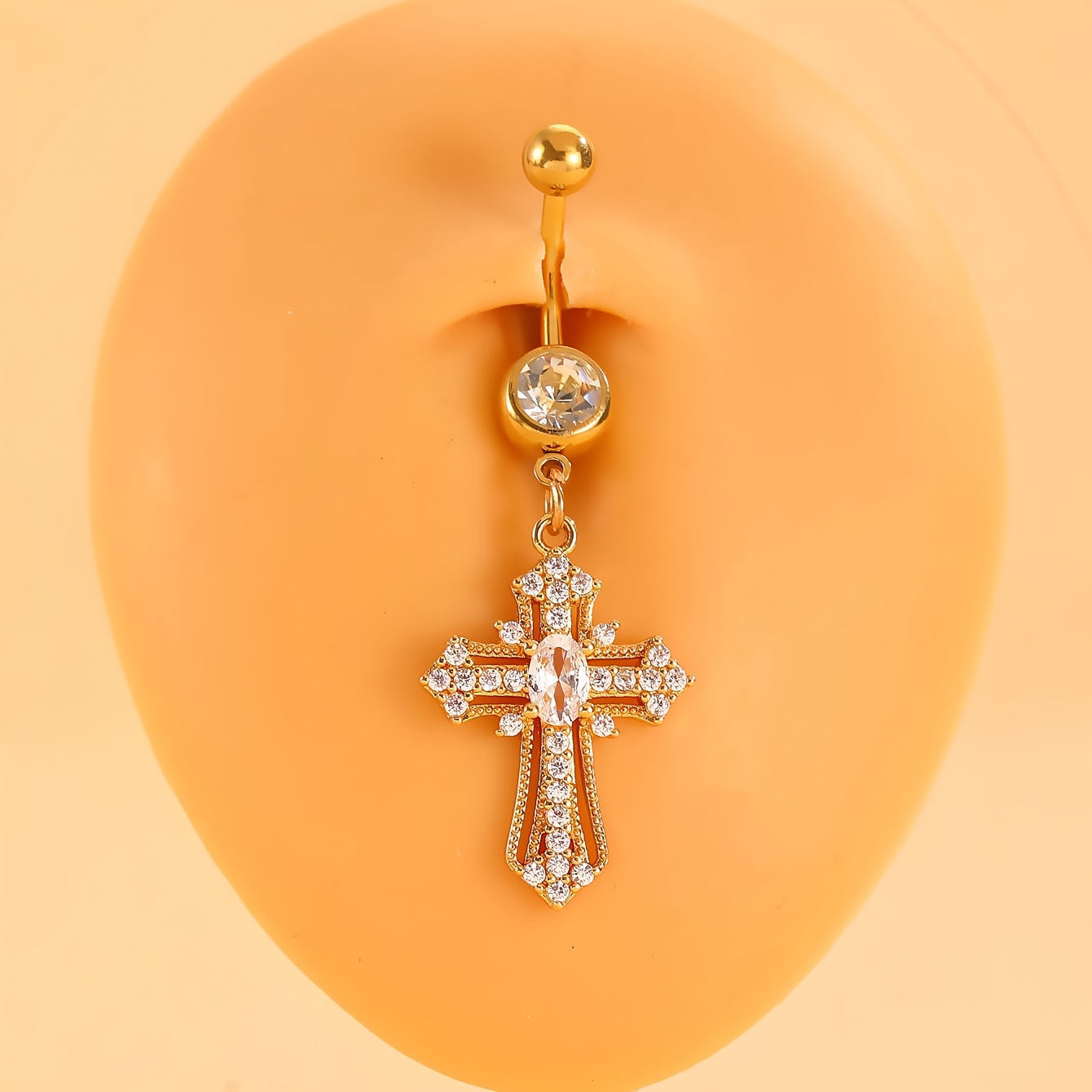 Luxurious Inlaid Synthetic Zirconia Cross Belly Button Ring